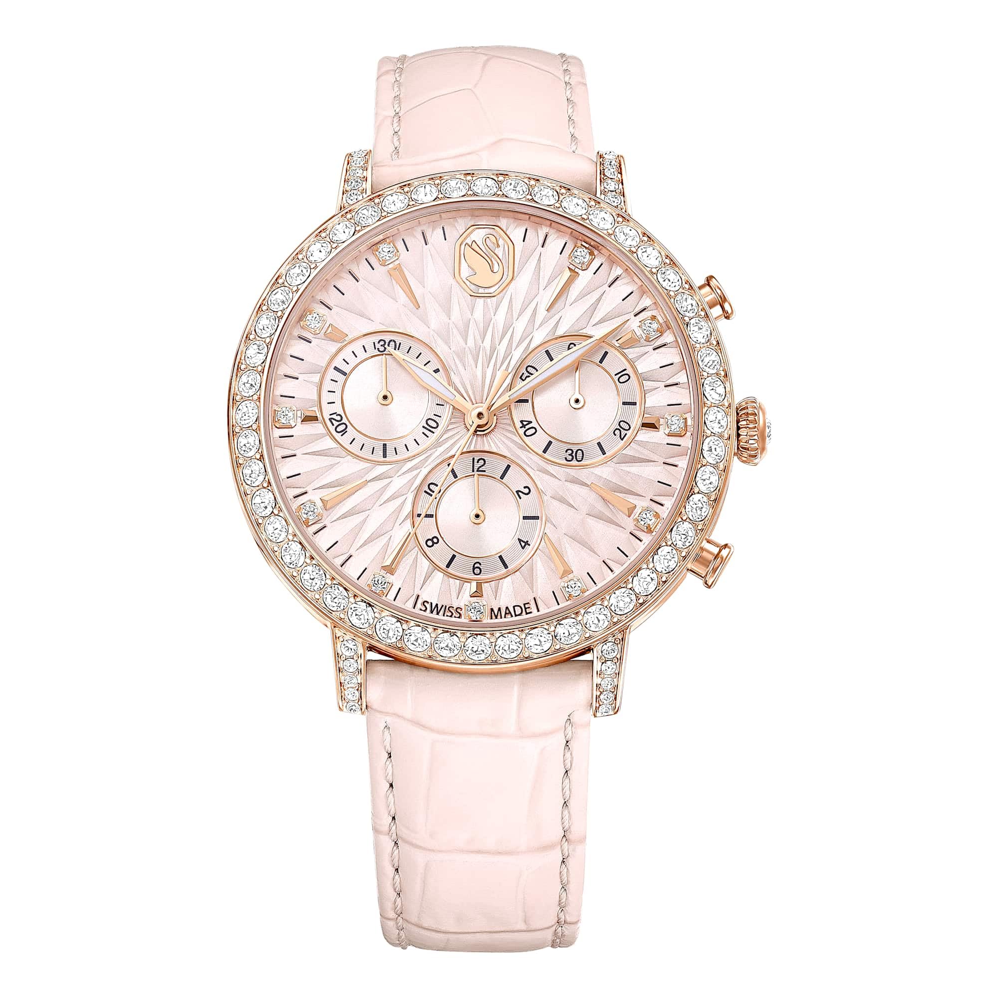 Relógio Swarovski Matrix Tennis Chrono, Fabricado na Suíça, Pulseira de couro, Rosa, Acabamento em tom de ouro rosa, Rosa,