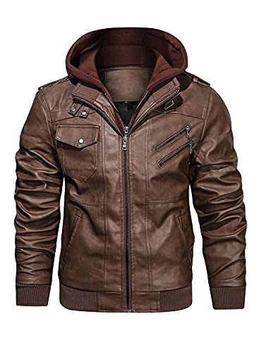 HOOD CREW Masculino com zíper removível de couro sintético com gola casual para motocicleta jaqueta bomber