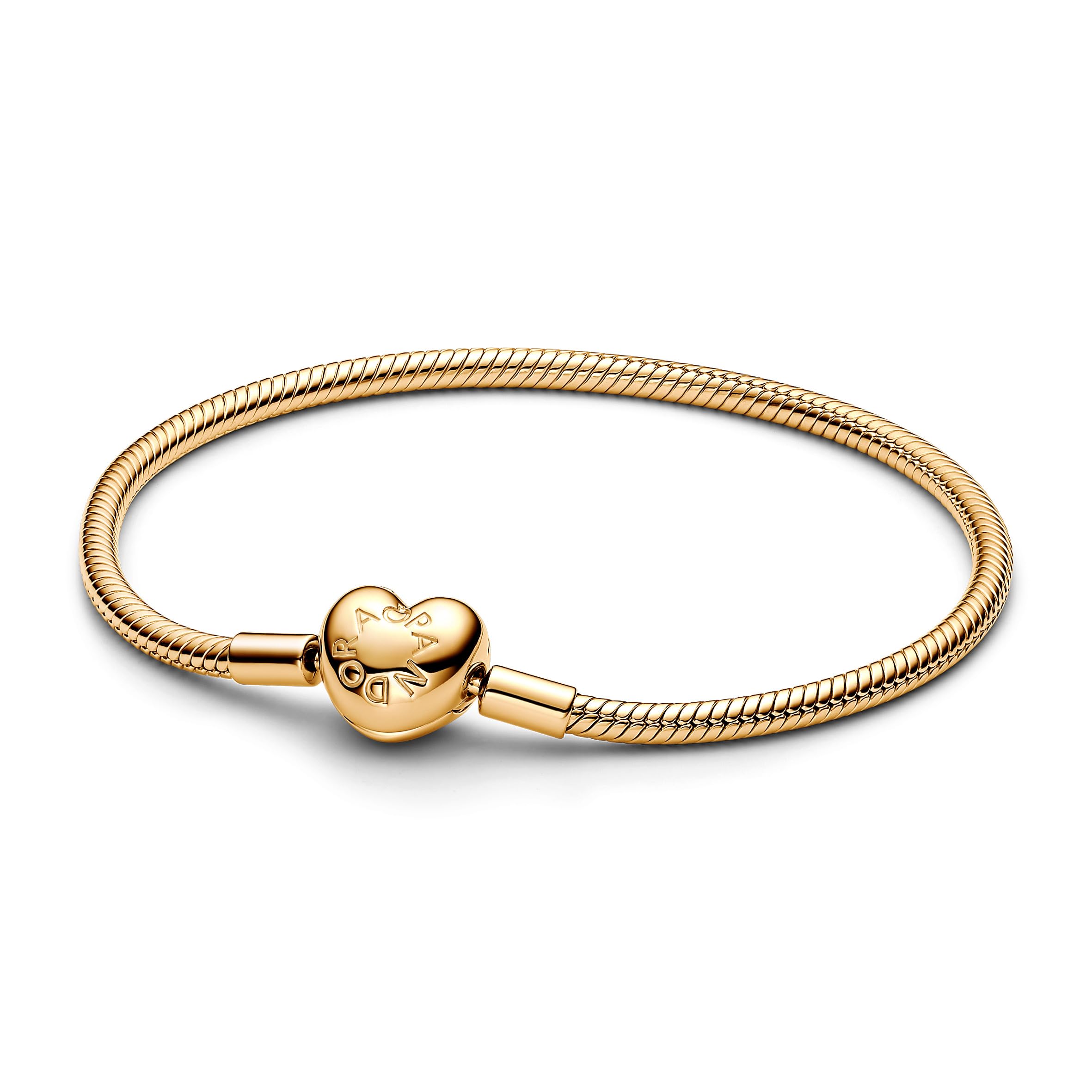 PANDORA Moments 563050C00-16 Pulseira Snake Link com fecho de coração em prata esterlina banhada a ouro