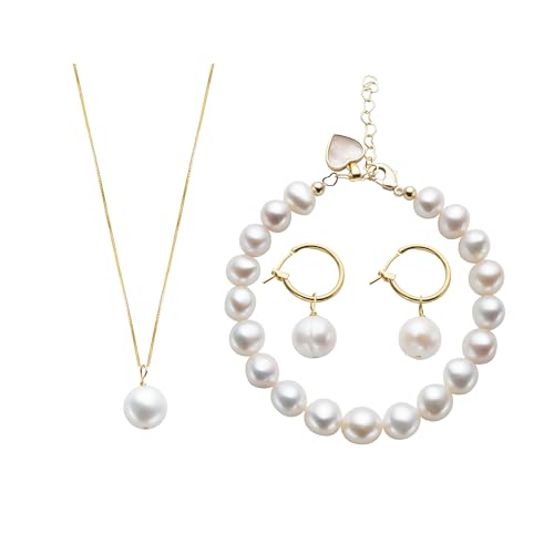 Presente de joias de pérolas reais Vittearl para mulheres, conjunto de joias de brincos de pérola, colar, pulseira, Weste