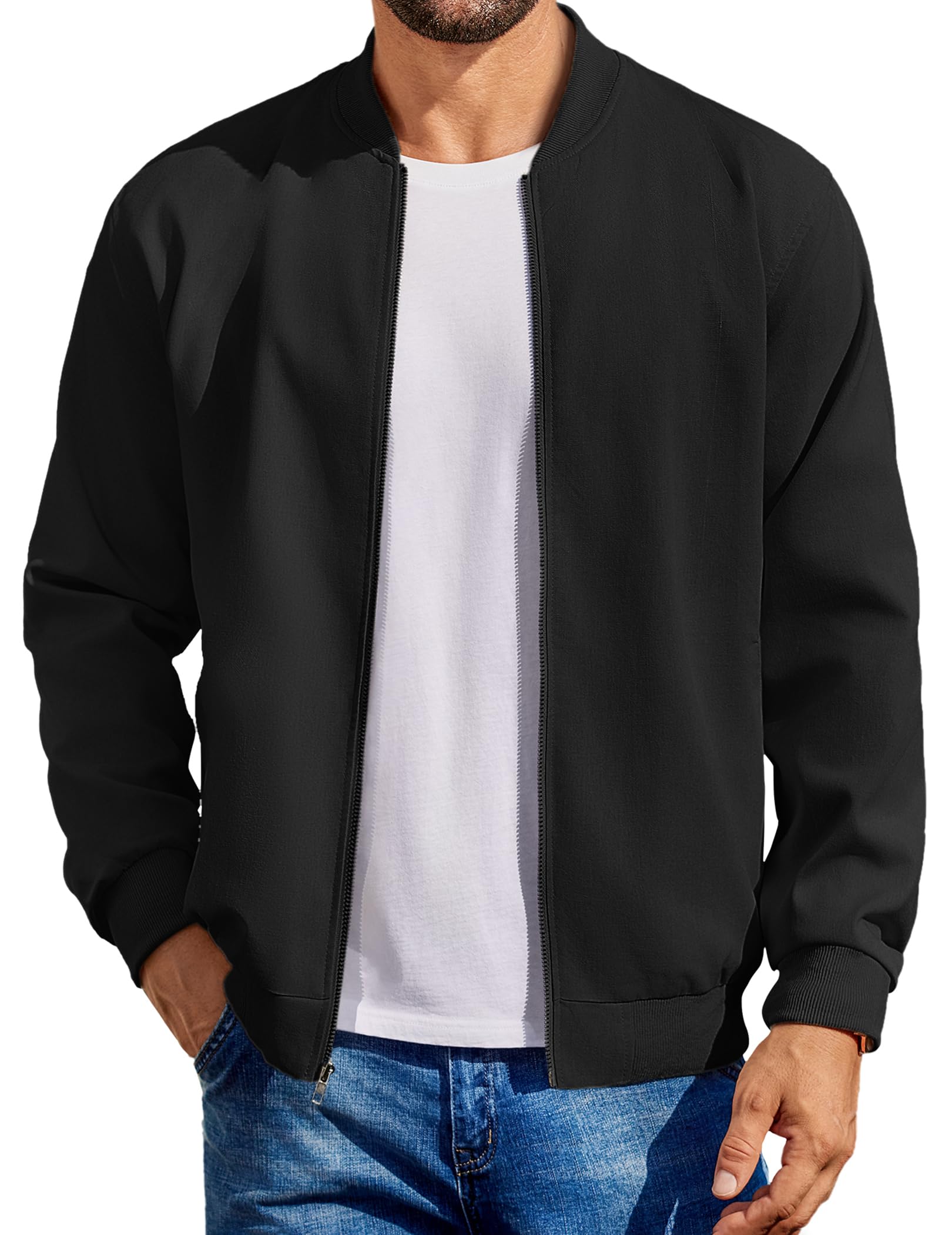 Jaqueta bomber masculina casual leve de algodão softshell