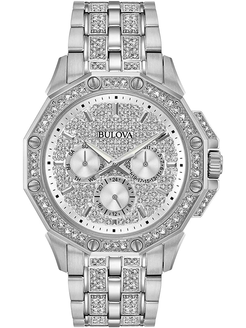 Relógio masculino Bulova Crystal Octava, Crystal Octava, pulseira de aço inoxidável prateado com cristal de quartzo
