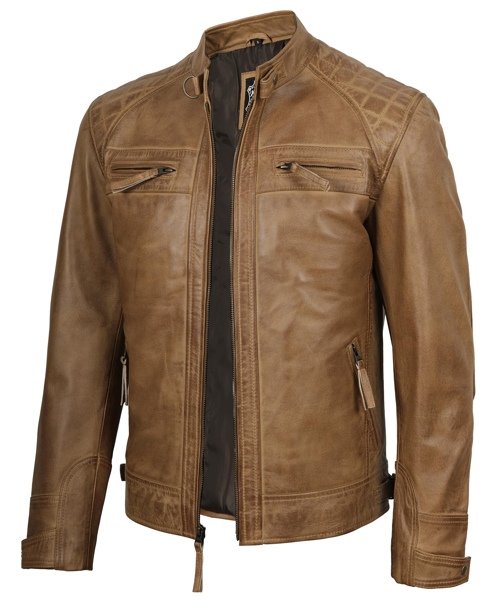 Jaquetas de couro Blingsoul Moto para homens | [1103172] Diamond1 Castanho claro, S: compre online pelo melhor preço