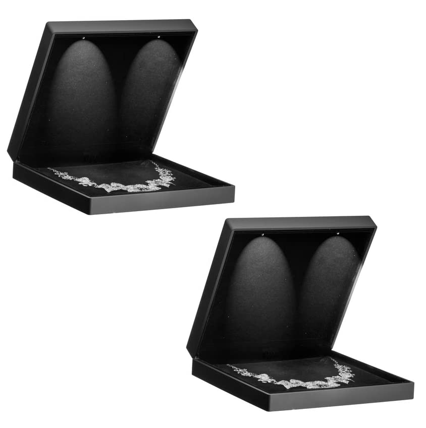 Caixa de colar grande Allure com 2 unidades e luz LED, estojo elegante para colar de diamante em formato quadrado