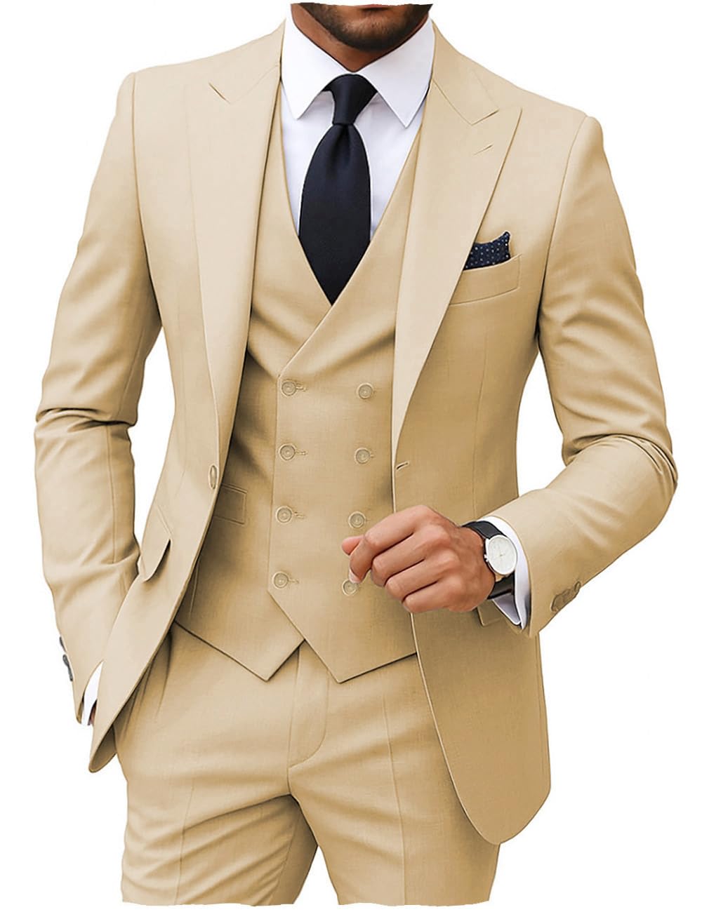 Ternos masculinos Moranx, ajuste regular, 3 peças, peito duplo, formal, smoking, jaqueta, calças, fo