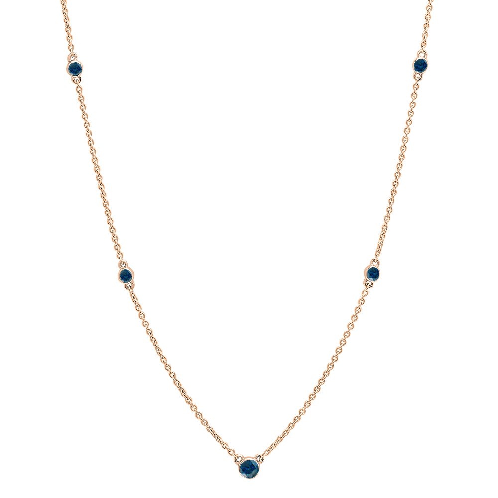 Colar de diamante azul redondo de 0,30 quilates da coleção Dazzling Rock para mulheres em ouro rosa 10K 1/3 quilate